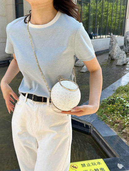Charming, Elegant, Exquisite Rhinestone-Decorated Round Clutch Bag For Women, Suitable For Girls Party, Ball, Formal Occasion Dress, Wedding