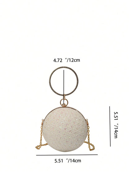Charming, Elegant, Exquisite Rhinestone-Decorated Round Clutch Bag For Women, Suitable For Girls Party, Ball, Formal Occasion Dress, Wedding