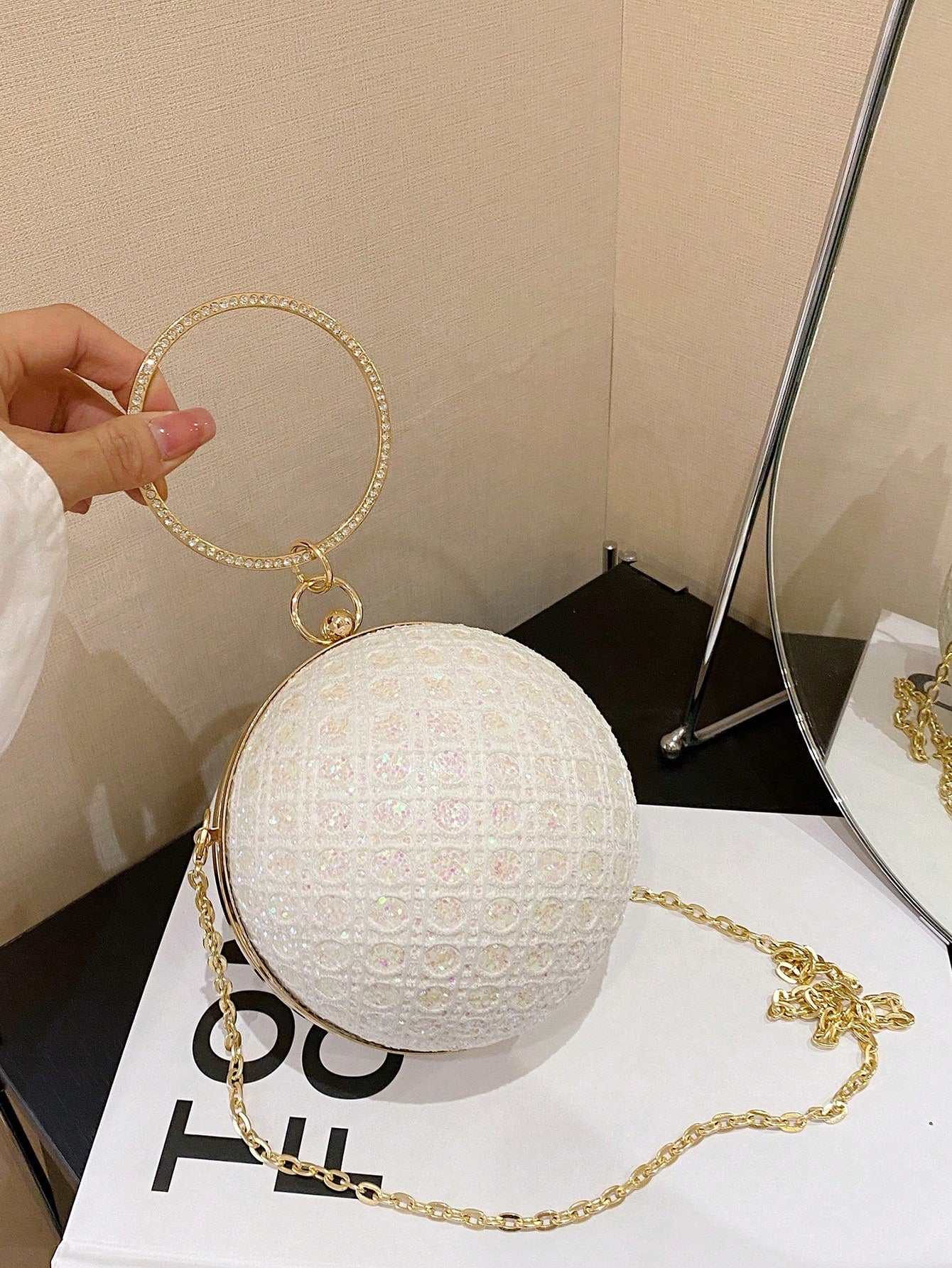 Charming, Elegant, Exquisite Rhinestone-Decorated Round Clutch Bag For Women, Suitable For Girls Party, Ball, Formal Occasion Dress, Wedding