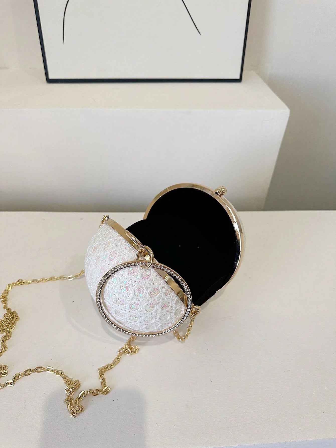 Charming, Elegant, Exquisite Rhinestone-Decorated Round Clutch Bag For Women, Suitable For Girls Party, Ball, Formal Occasion Dress, Wedding