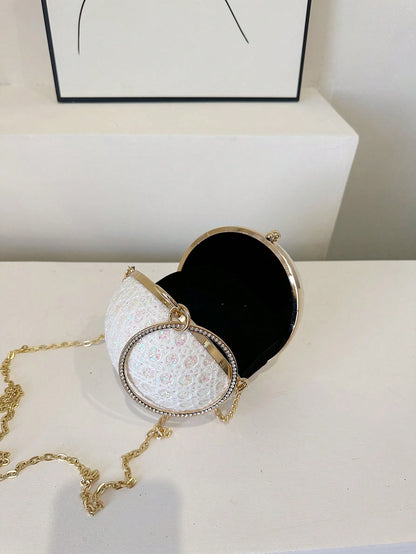 Charming, Elegant, Exquisite Rhinestone-Decorated Round Clutch Bag For Women, Suitable For Girls Party, Ball, Formal Occasion Dress, Wedding