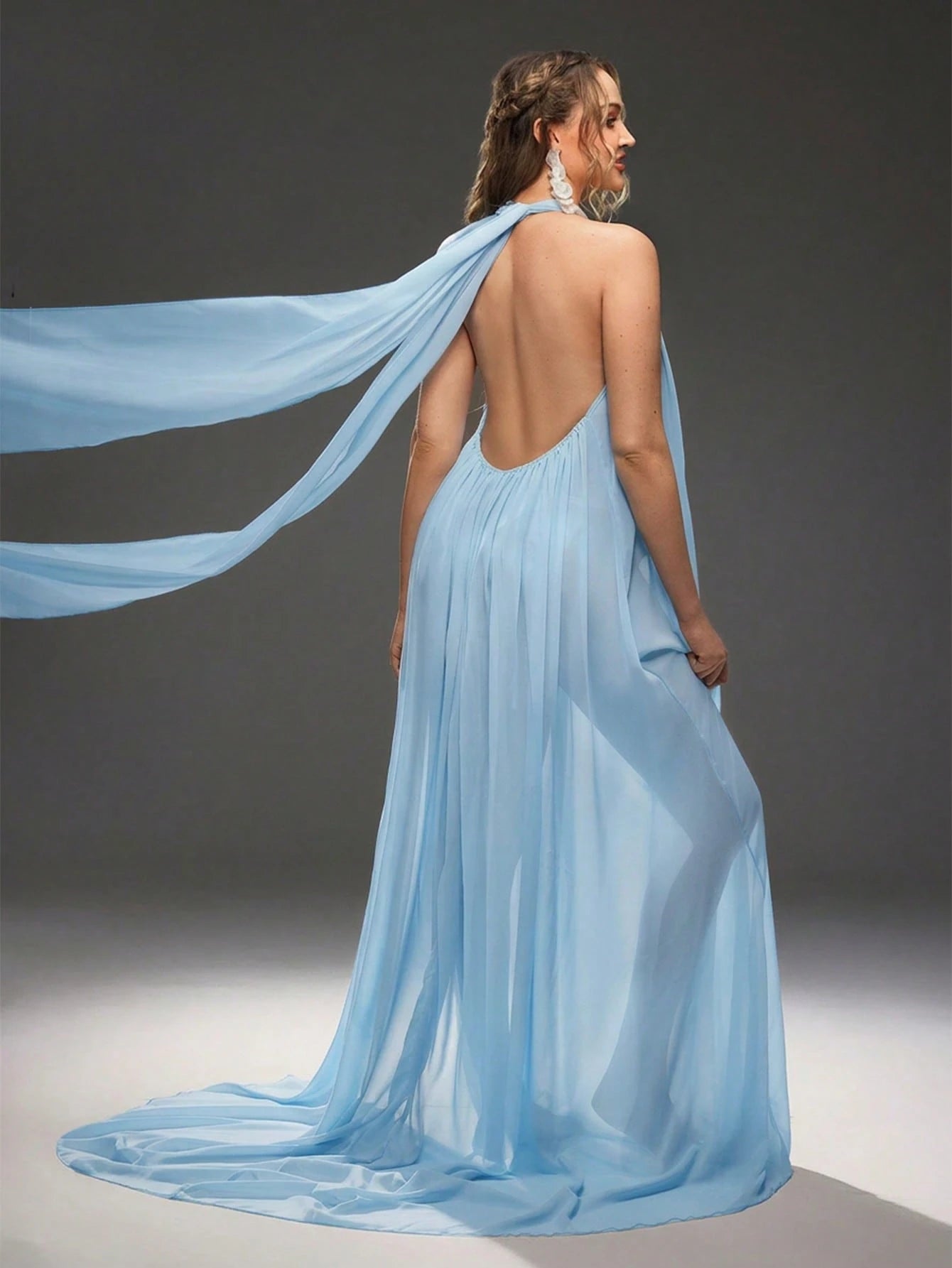Cheriluna Maternity Maternity Solid Color Side Slit Hem Halter Neck Photoshoot Dress