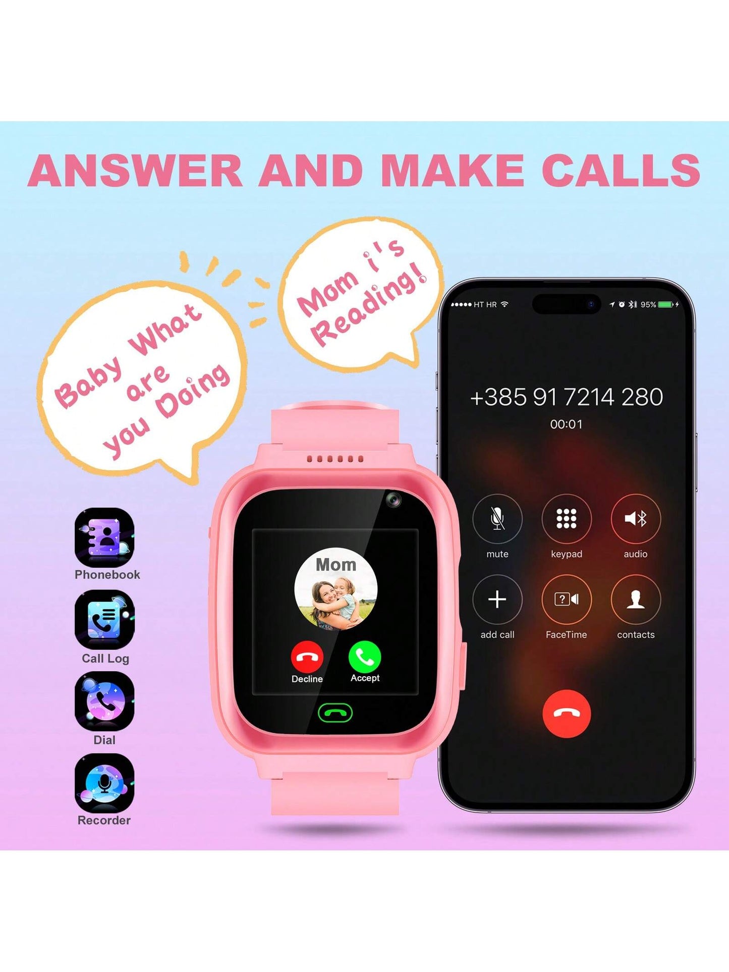 Children's Smartwatch- Call,Camera,Video Recorder,Flashlight,Music Player,8 Game Kids Smart Watch- Great Gift For Kids Boys Girls Birthday Christmas