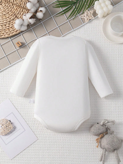 Christmas Elk Cartoon Print Baby Triangle Bodysuit For Boys Girls, My 1st Christmas Cute Long Sleeve Outdoor Jumpsuit With Christmas Elements