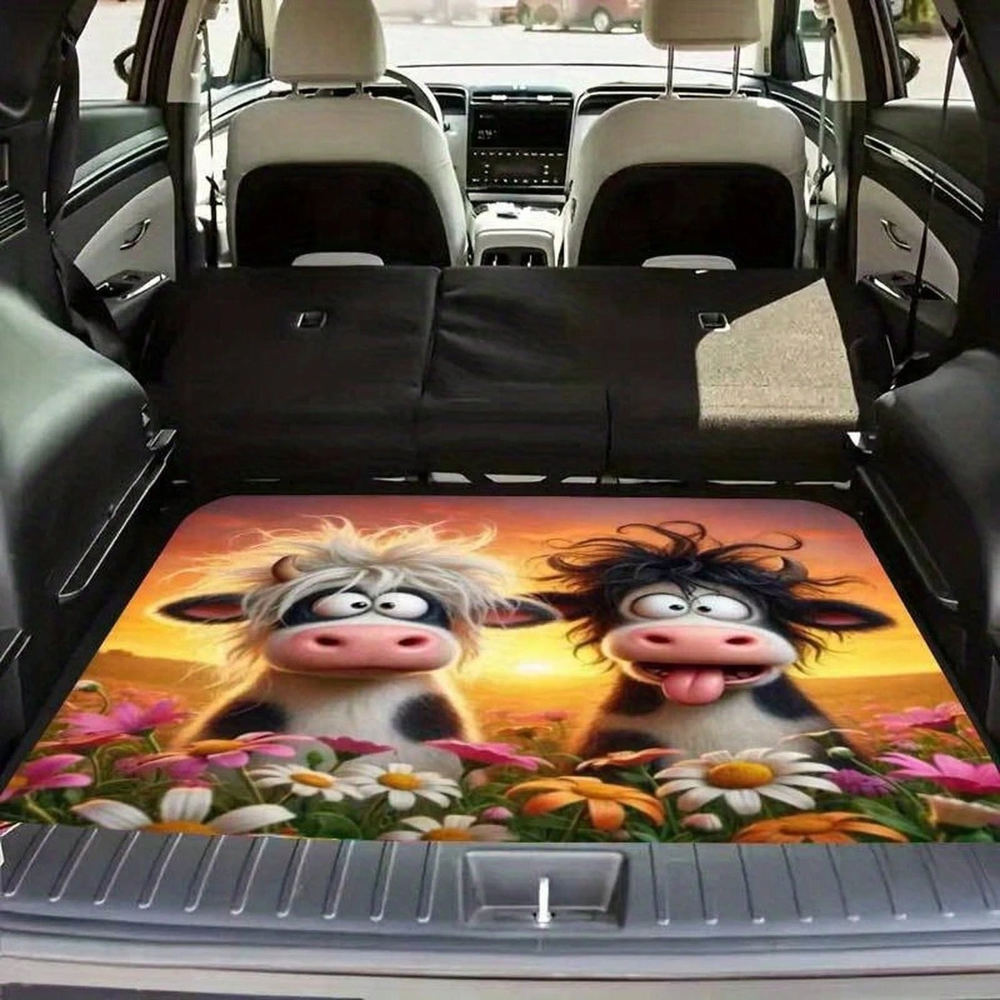 CKnight [Car Acessesories Trunk Mat]Cartoon Cow Print Trunk Mat Cute Design Easy To Clean Suv Trunk Liner Protects Interior Stylish And Practical Clean Fits Models