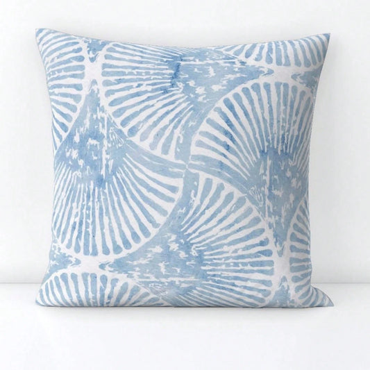 CKnight Watercolor Throw Pillow- Scallop Coastal Nautical Beach House Lines Decorative Square Throw Pillow- Breezy Seashell Blue By Luciafontes