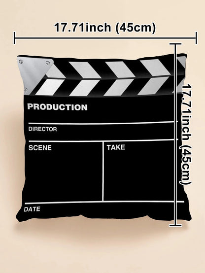 Clapper Board Print Cushion Cover Without Filler, Creative Throw Pillow Cover, Pillow Insert Not Include, For Sofa, Living Room