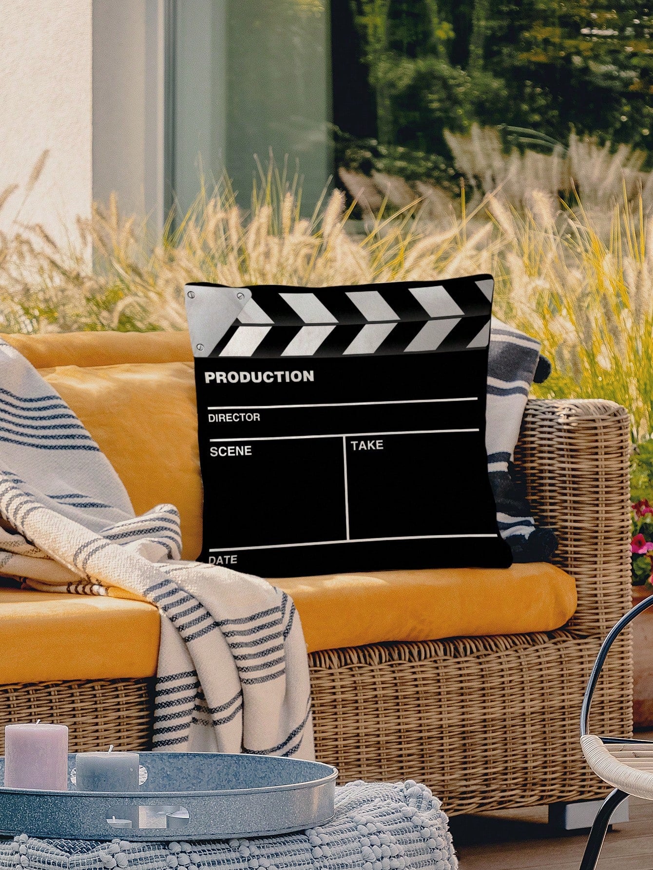 Clapper Board Print Cushion Cover Without Filler, Creative Throw Pillow Cover, Pillow Insert Not Include, For Sofa, Living Room