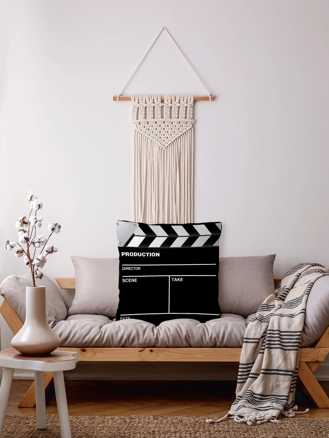 Clapper Board Print Cushion Cover Without Filler, Creative Throw Pillow Cover, Pillow Insert Not Include, For Sofa, Living Room