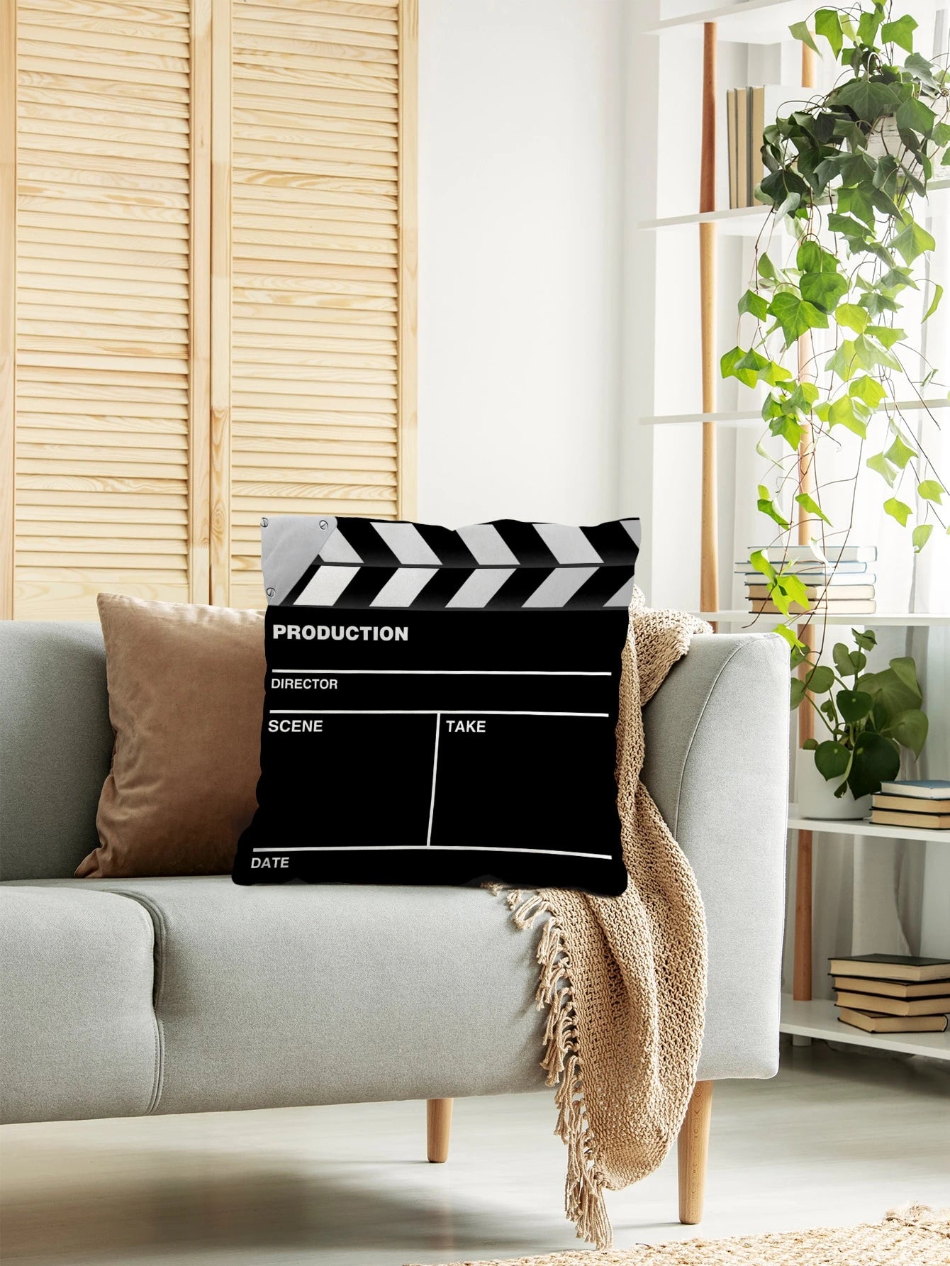 Clapper Board Print Cushion Cover Without Filler, Creative Throw Pillow Cover, Pillow Insert Not Include, For Sofa, Living Room