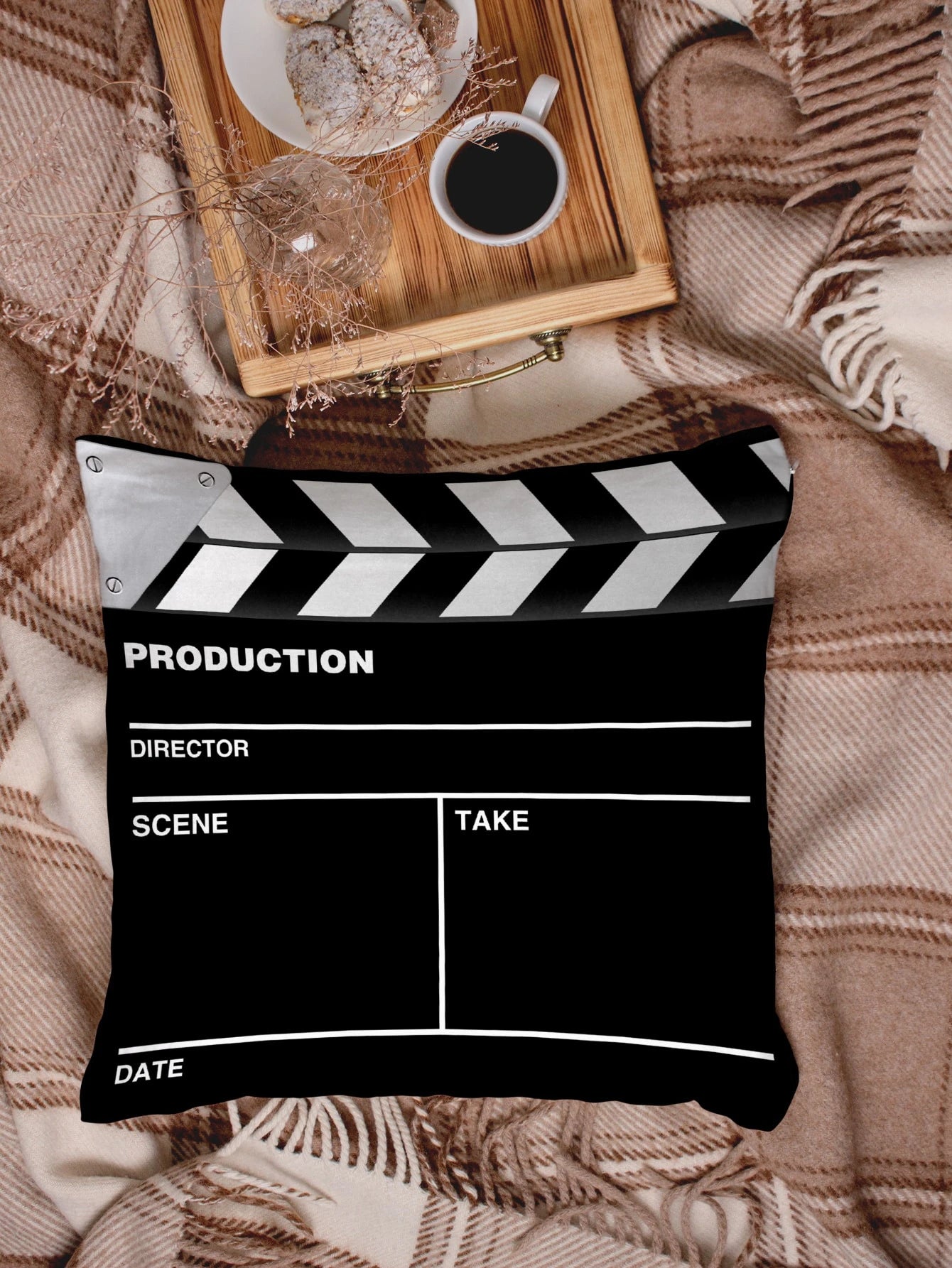 Clapper Board Print Cushion Cover Without Filler, Creative Throw Pillow Cover, Pillow Insert Not Include, For Sofa, Living Room