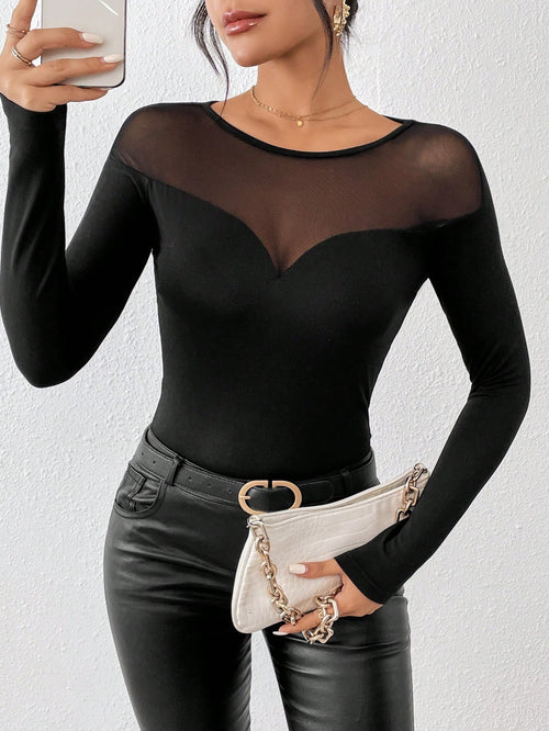 Clasi Contrast Mesh Slim Fit Tee Fall Cloth For Women