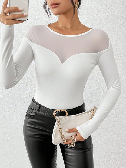 Clasi Contrast Mesh Slim Fit Tee Fall Cloth For Women