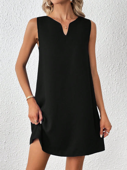 Clasi Solid Notched Neckline Sleeveless Tank Dress,Business Casual Woman