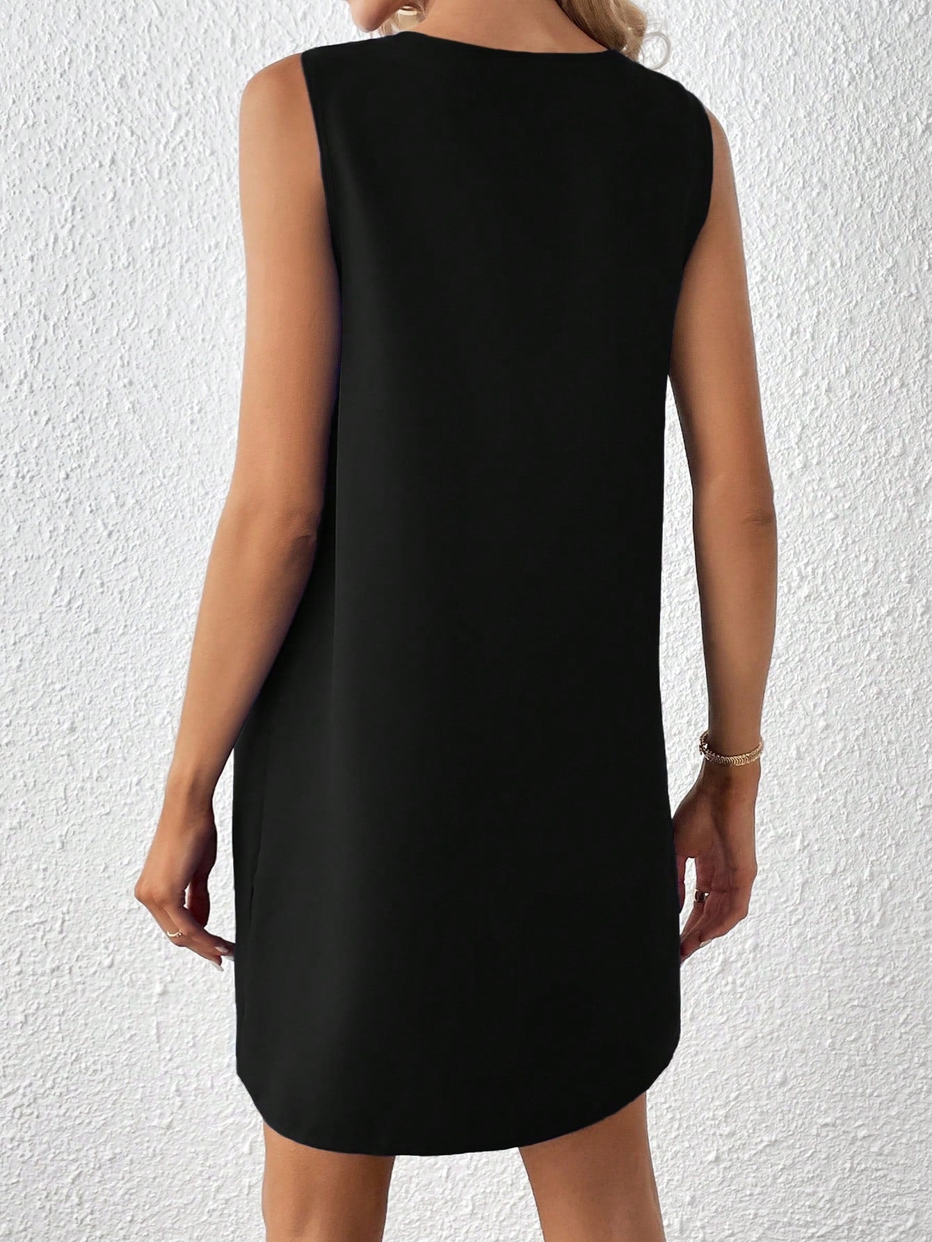 Clasi Solid Notched Neckline Sleeveless Tank Dress,Business Casual Woman
