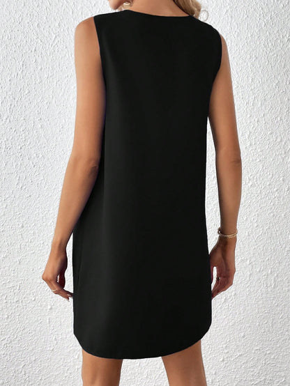 Clasi Solid Notched Neckline Sleeveless Tank Dress,Business Casual Woman