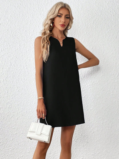 Clasi Solid Notched Neckline Sleeveless Tank Dress,Business Casual Woman