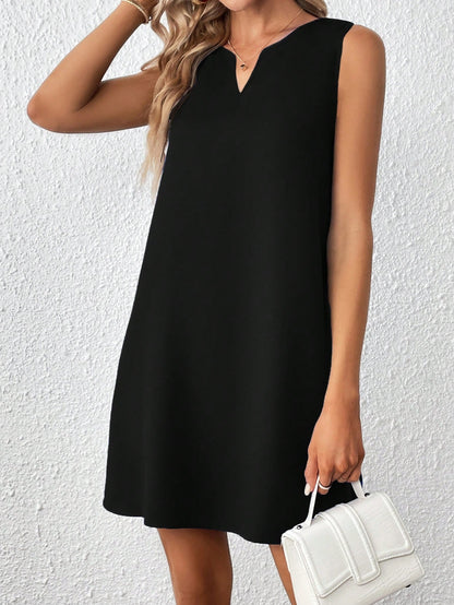 Clasi Solid Notched Neckline Sleeveless Tank Dress,Business Casual Woman