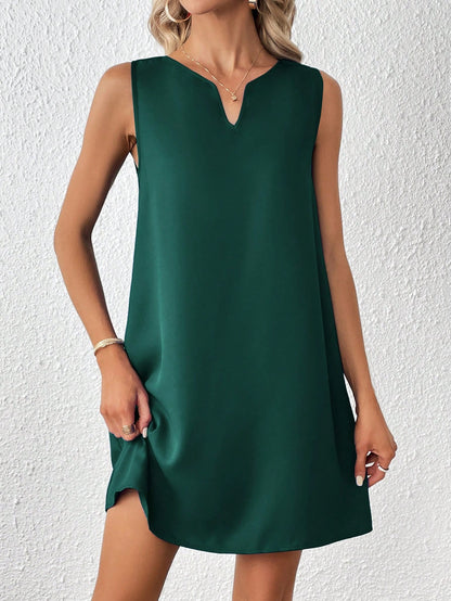 Clasi Solid Notched Neckline Sleeveless Tank Dress,Business Casual Woman