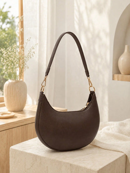 Classic Coffee Crescent Smooth Shoulder Bag For Daily Commute Elegant Old Money Shoulder Bags For Women Perfect For Winter Mochilas Bolsa