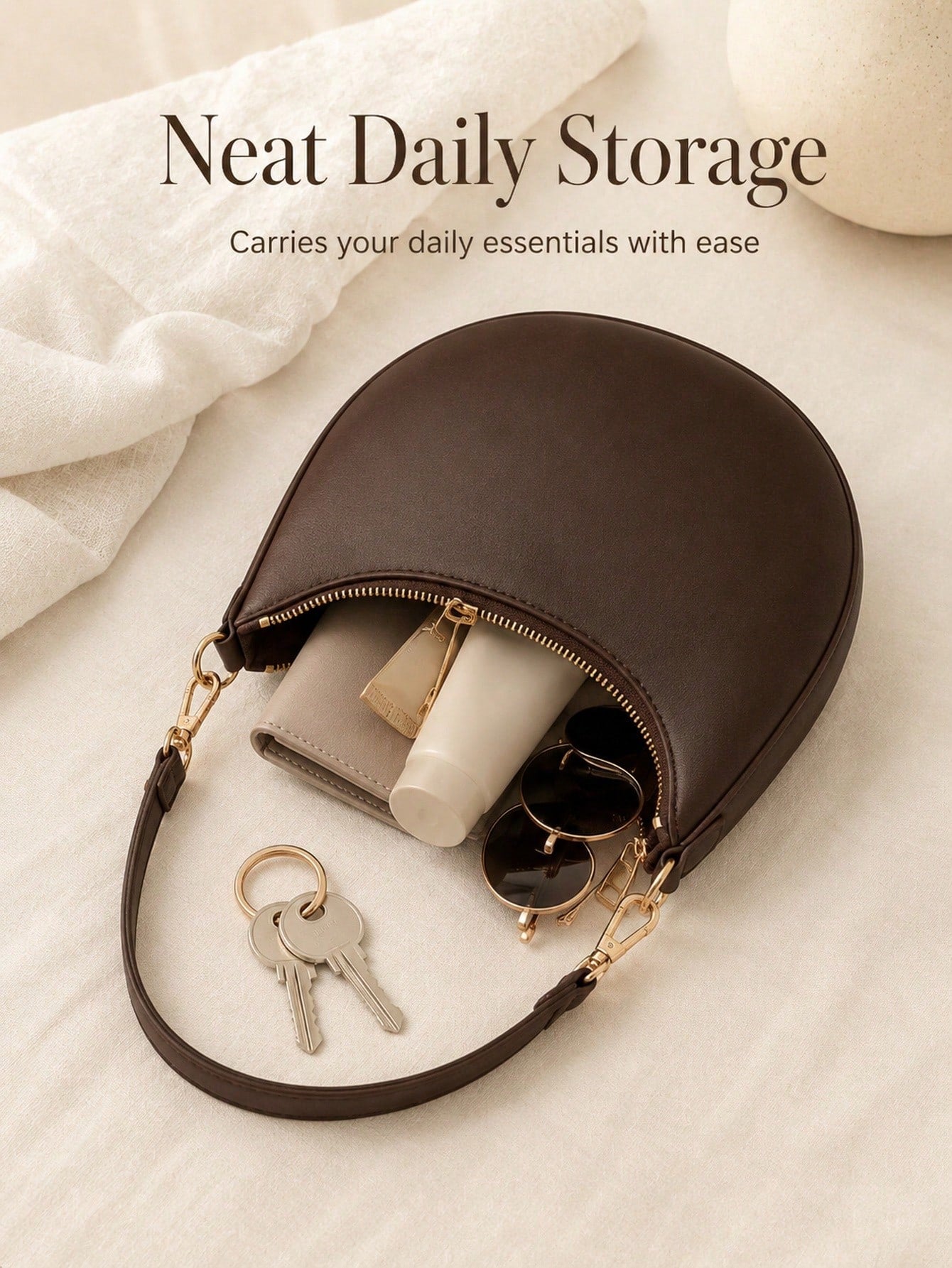 Classic Coffee Crescent Smooth Shoulder Bag For Daily Commute Elegant Old Money Shoulder Bags For Women Perfect For Winter Mochilas Bolsa