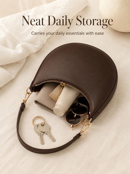 Classic Coffee Crescent Smooth Shoulder Bag For Daily Commute Elegant Old Money Shoulder Bags For Women Perfect For Winter Mochilas Bolsa