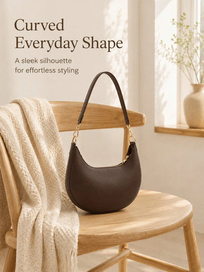 Classic Coffee Crescent Smooth Shoulder Bag For Daily Commute Elegant Old Money Shoulder Bags For Women Perfect For Winter Mochilas Bolsa