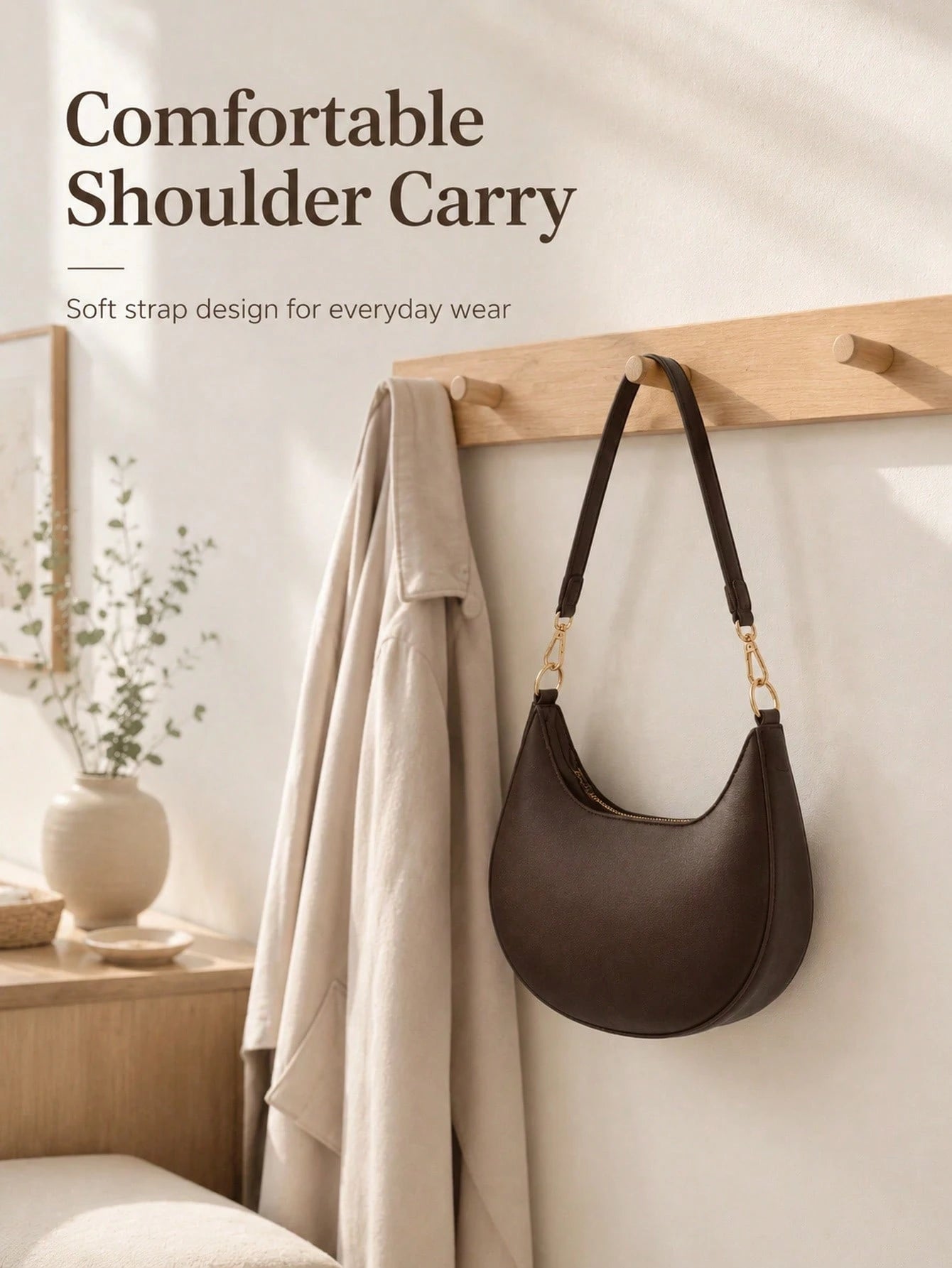 Classic Coffee Crescent Smooth Shoulder Bag For Daily Commute Elegant Old Money Shoulder Bags For Women Perfect For Winter Mochilas Bolsa