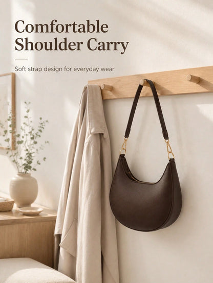Classic Coffee Crescent Smooth Shoulder Bag For Daily Commute Elegant Old Money Shoulder Bags For Women Perfect For Winter Mochilas Bolsa