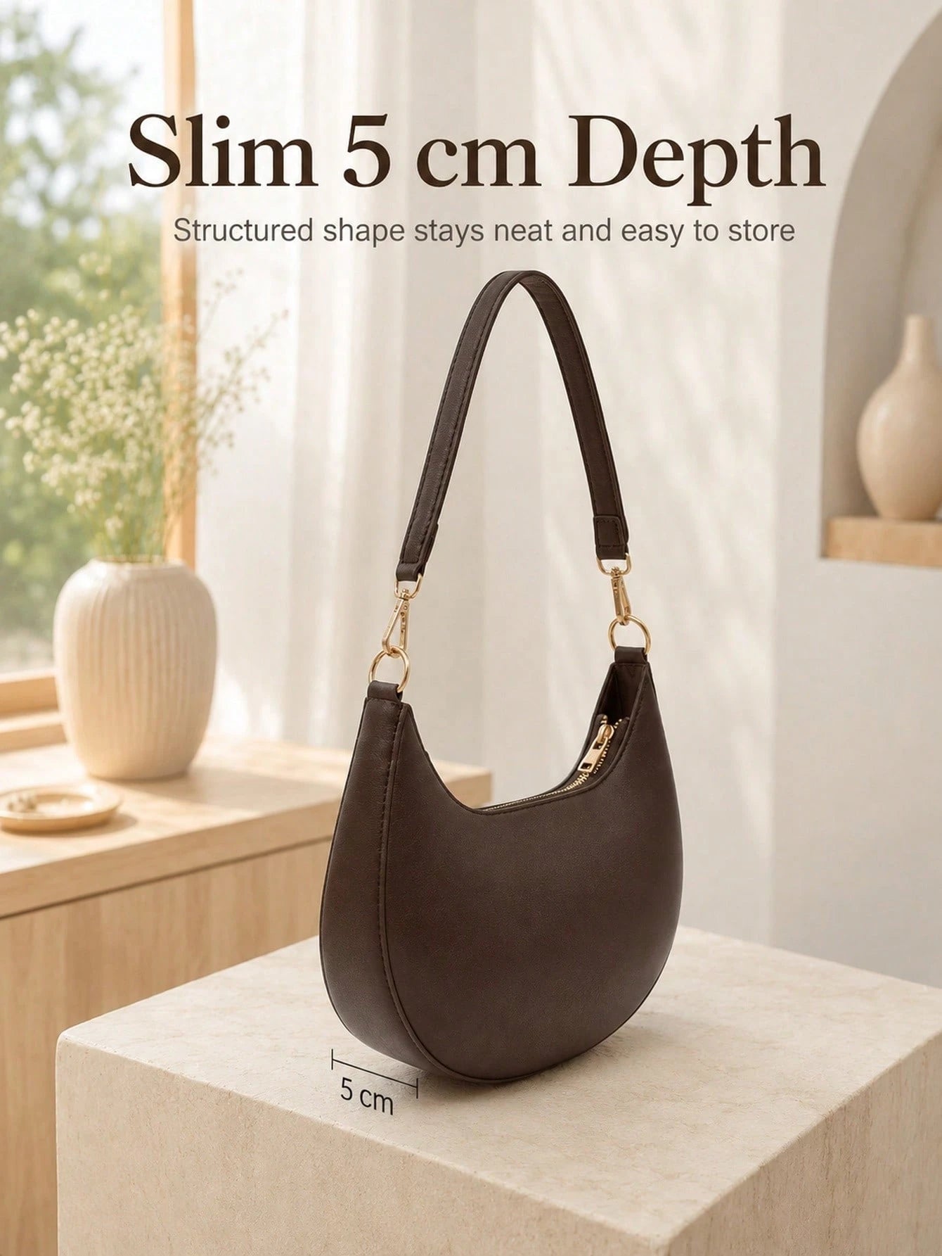 Classic Coffee Crescent Smooth Shoulder Bag For Daily Commute Elegant Old Money Shoulder Bags For Women Perfect For Winter Mochilas Bolsa