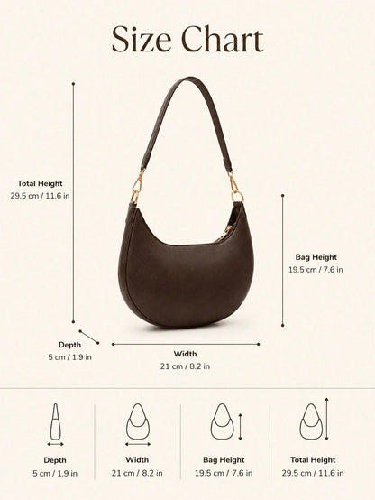 Classic Coffee Crescent Smooth Shoulder Bag For Daily Commute Elegant Old Money Shoulder Bags For Women Perfect For Winter Mochilas Bolsa