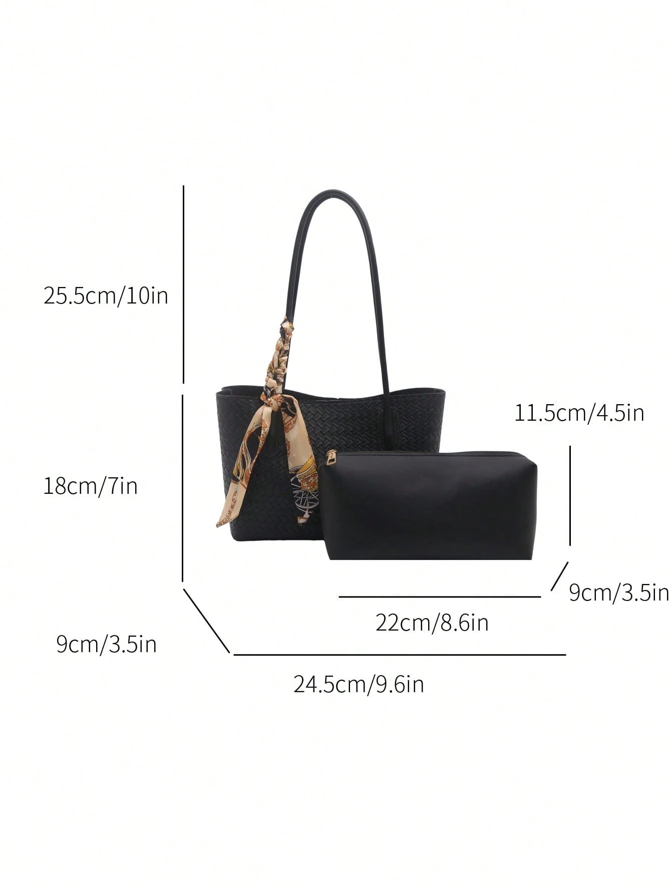 Classic Versatile Woven Texture Solid Color Handbag With Small Pouch, Elegant Women's Shoulder Bag With Scarf Decoration, Suitable For Shopping, Wallet, Young Women, College Students, Newcomers, White