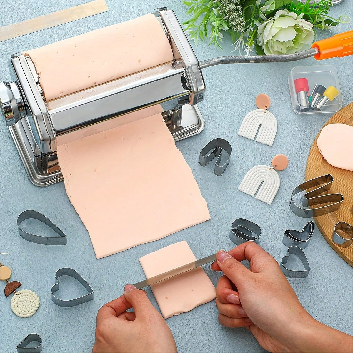 [Clay Roller Machine] 1pc Polymer Clay Roller Machine- Clay Presser Machine With 6 Thickness Options, 15cm 5.91 Inch Wide Roller, Thin 1 To 3mm For Craft Projects, Clay Tools And Clay Conditioning Ma