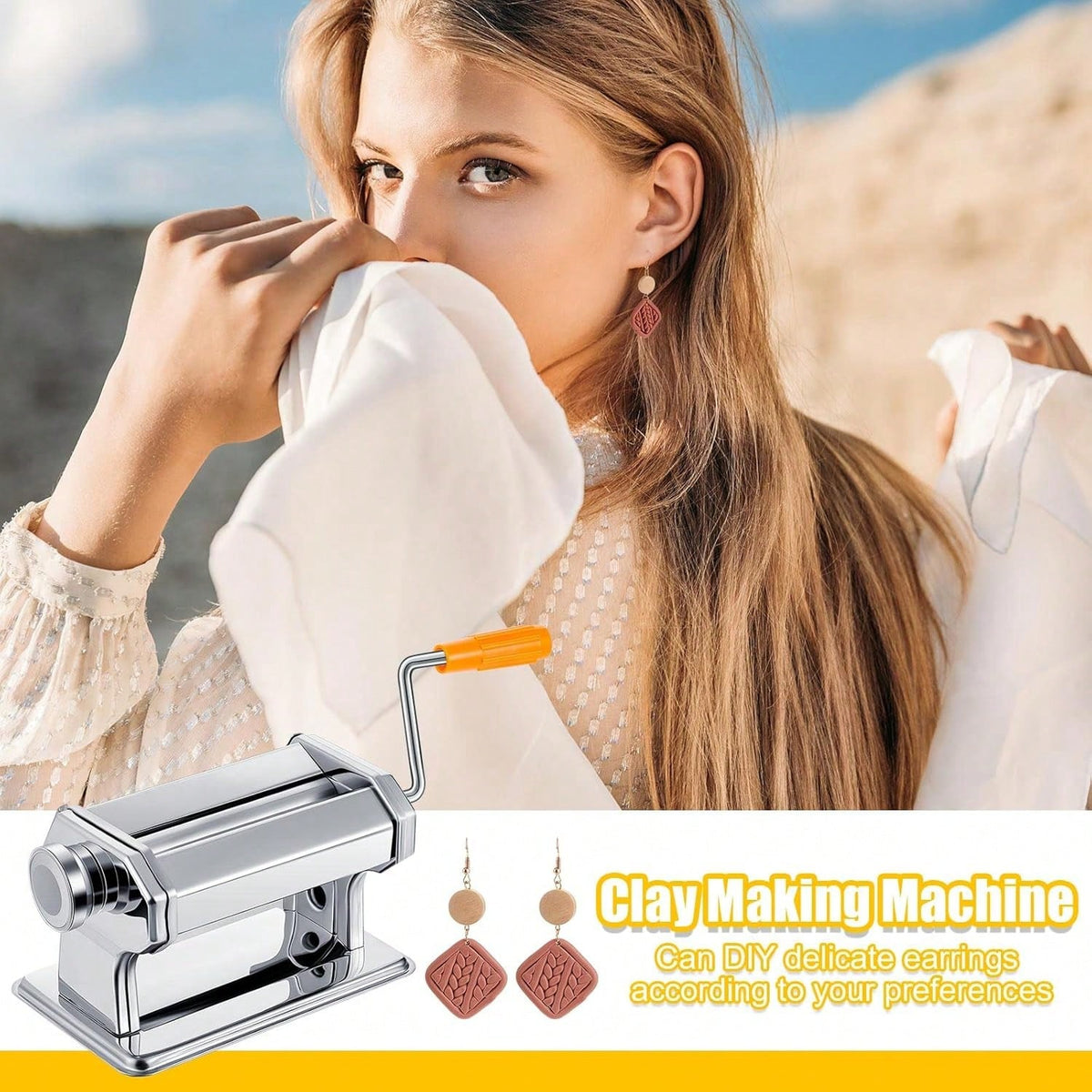 [Clay Roller Machine] 1pc Polymer Clay Roller Machine- Clay Presser Machine With 6 Thickness Options, 15cm 5.91 Inch Wide Roller, Thin 1 To 3mm For Craft Projects, Clay Tools And Clay Conditioning Ma