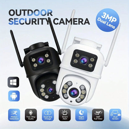 Closeli Dual-Lens Wireless Security Camera- 2.4GHz, IPX5, AI Motion Tracking, Color Night Vision, Two-Way Audio, Motion Alarm, Rotation/Tilt, Video Surveillance, CCTV Monitor, Supports SD Card/Cloud