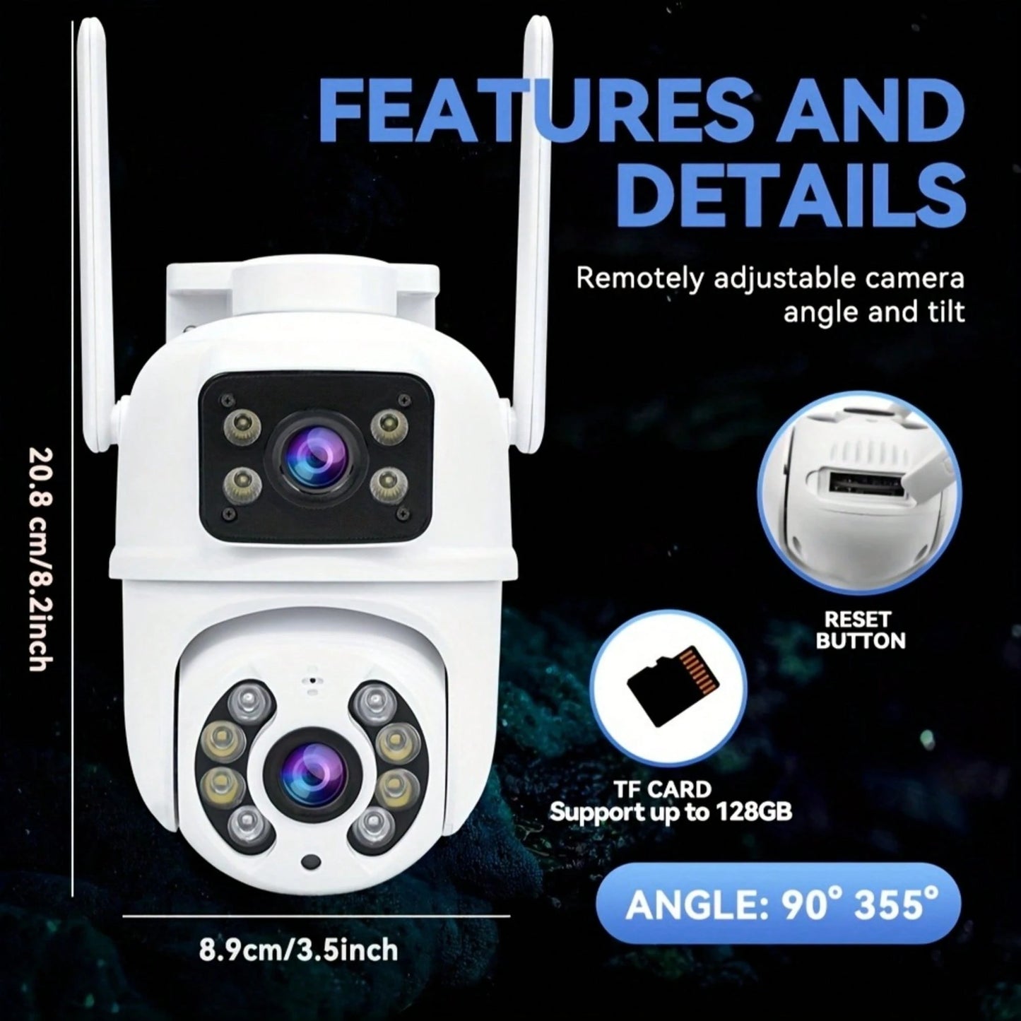Closeli Dual-Lens Wireless Security Camera- 2.4GHz, IPX5, AI Motion Tracking, Color Night Vision, Two-Way Audio, Motion Alarm, Rotation/Tilt, Video Surveillance, CCTV Monitor, Supports SD Card/Cloud