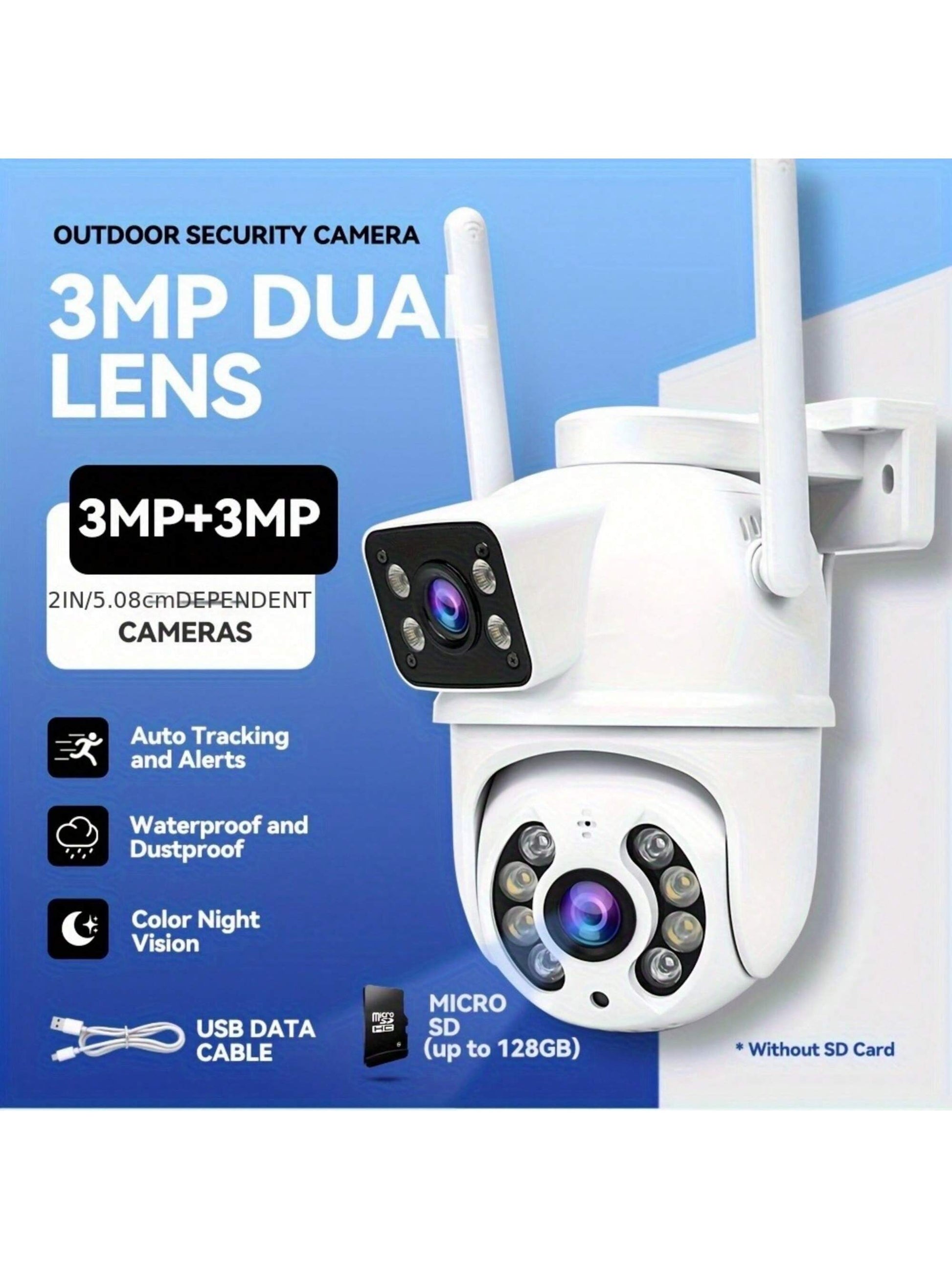 Closeli Dual-Lens Wireless Security Camera- 2.4GHz, IPX5, AI Motion Tracking, Color Night Vision, Two-Way Audio, Motion Alarm, Rotation/Tilt, Video Surveillance, CCTV Monitor, Supports SD Card/Cloud