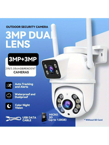 Closeli Dual-Lens Wireless Security Camera- 2.4GHz, IPX5, AI Motion Tracking, Color Night Vision, Two-Way Audio, Motion Alarm, Rotation/Tilt, Video Surveillance, CCTV Monitor, Supports SD Card/Cloud