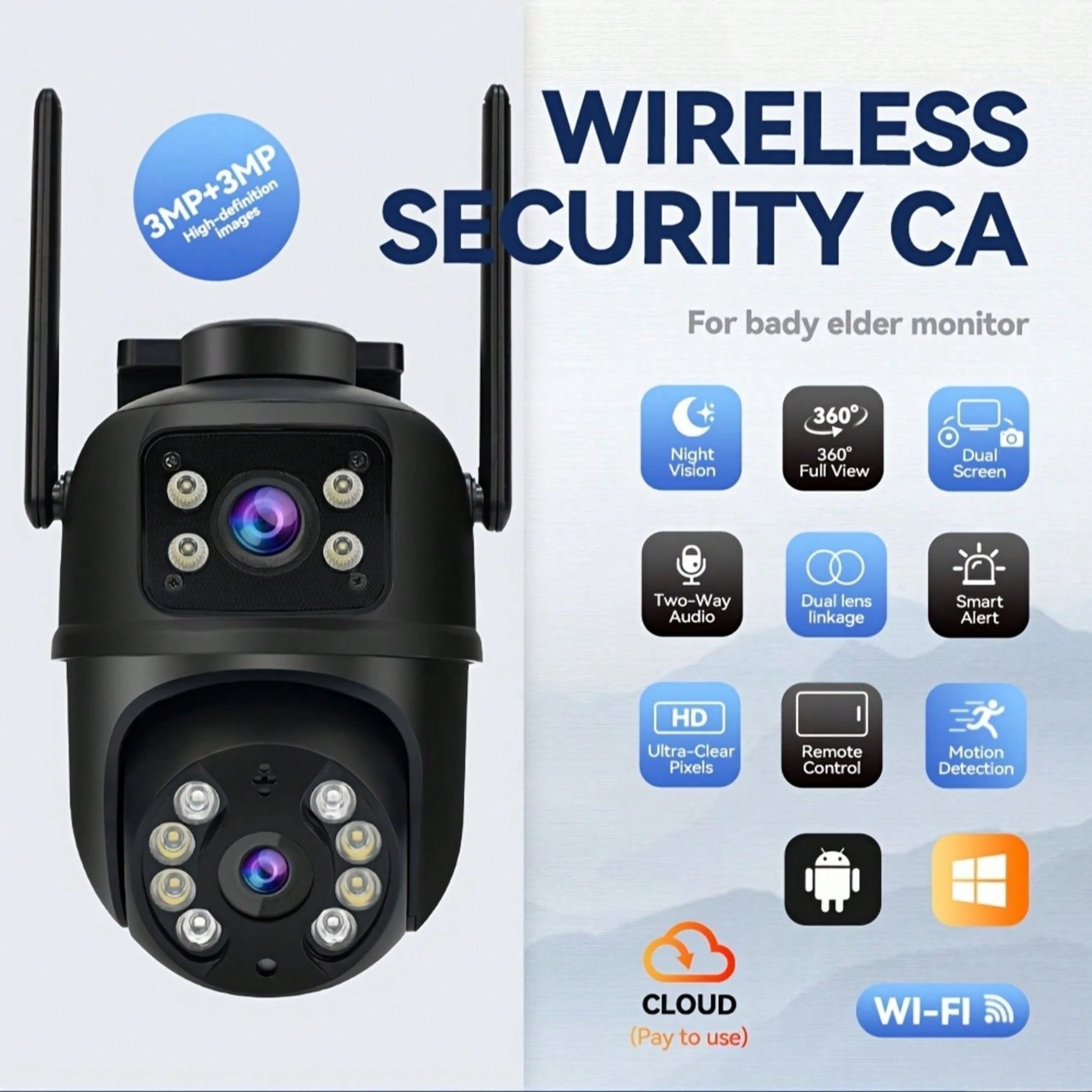 Closeli Dual-Lens Wireless Security Camera- 2.4GHz, IPX5, AI Motion Tracking, Color Night Vision, Two-Way Audio, Motion Alarm, Rotation/Tilt, Video Surveillance, CCTV Monitor, Supports SD Card/Cloud