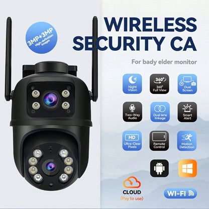 Closeli Dual-Lens Wireless Security Camera- 2.4GHz, IPX5, AI Motion Tracking, Color Night Vision, Two-Way Audio, Motion Alarm, Rotation/Tilt, Video Surveillance, CCTV Monitor, Supports SD Card/Cloud
