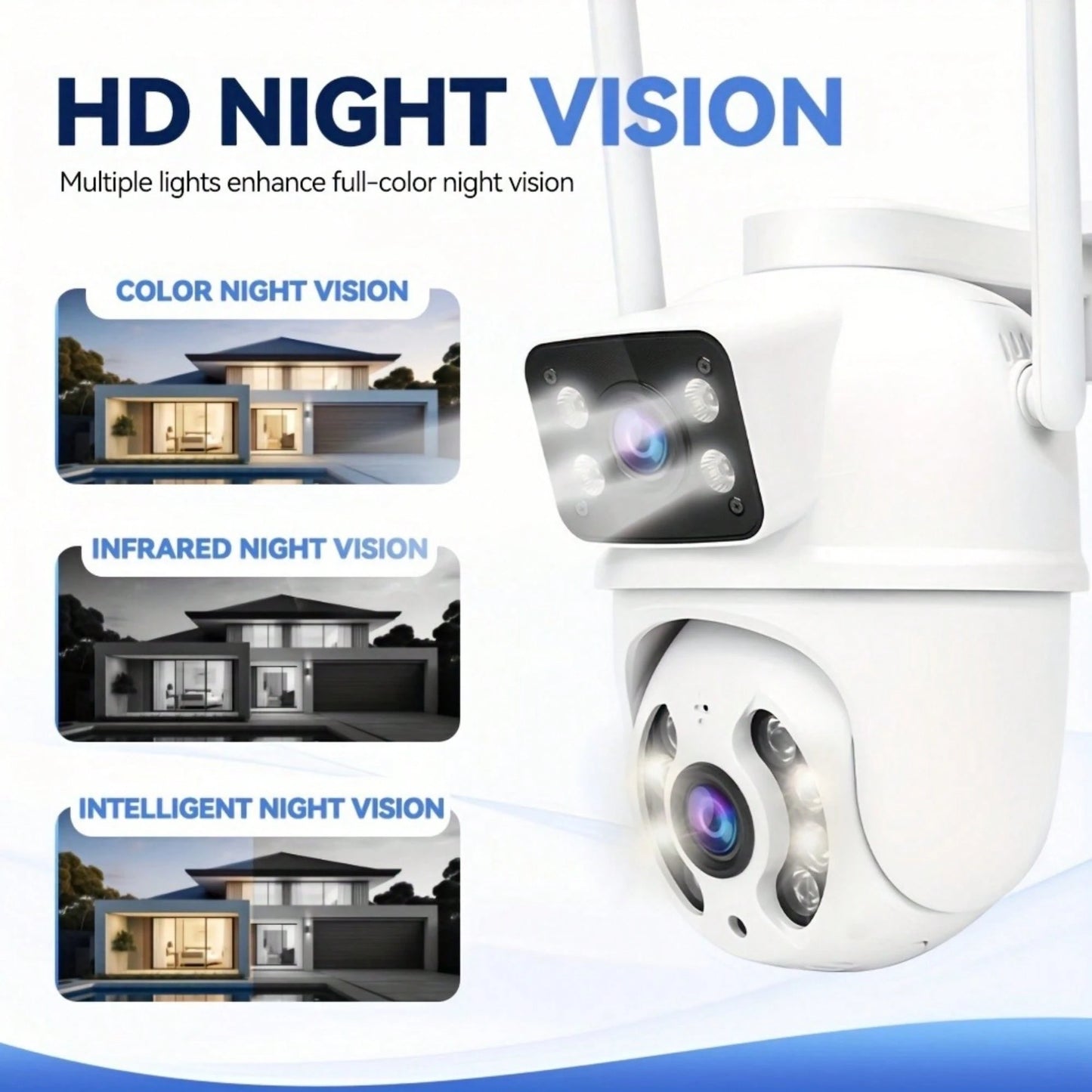 Closeli Dual-Lens Wireless Security Camera- 2.4GHz, IPX5, AI Motion Tracking, Color Night Vision, Two-Way Audio, Motion Alarm, Rotation/Tilt, Video Surveillance, CCTV Monitor, Supports SD Card/Cloud
