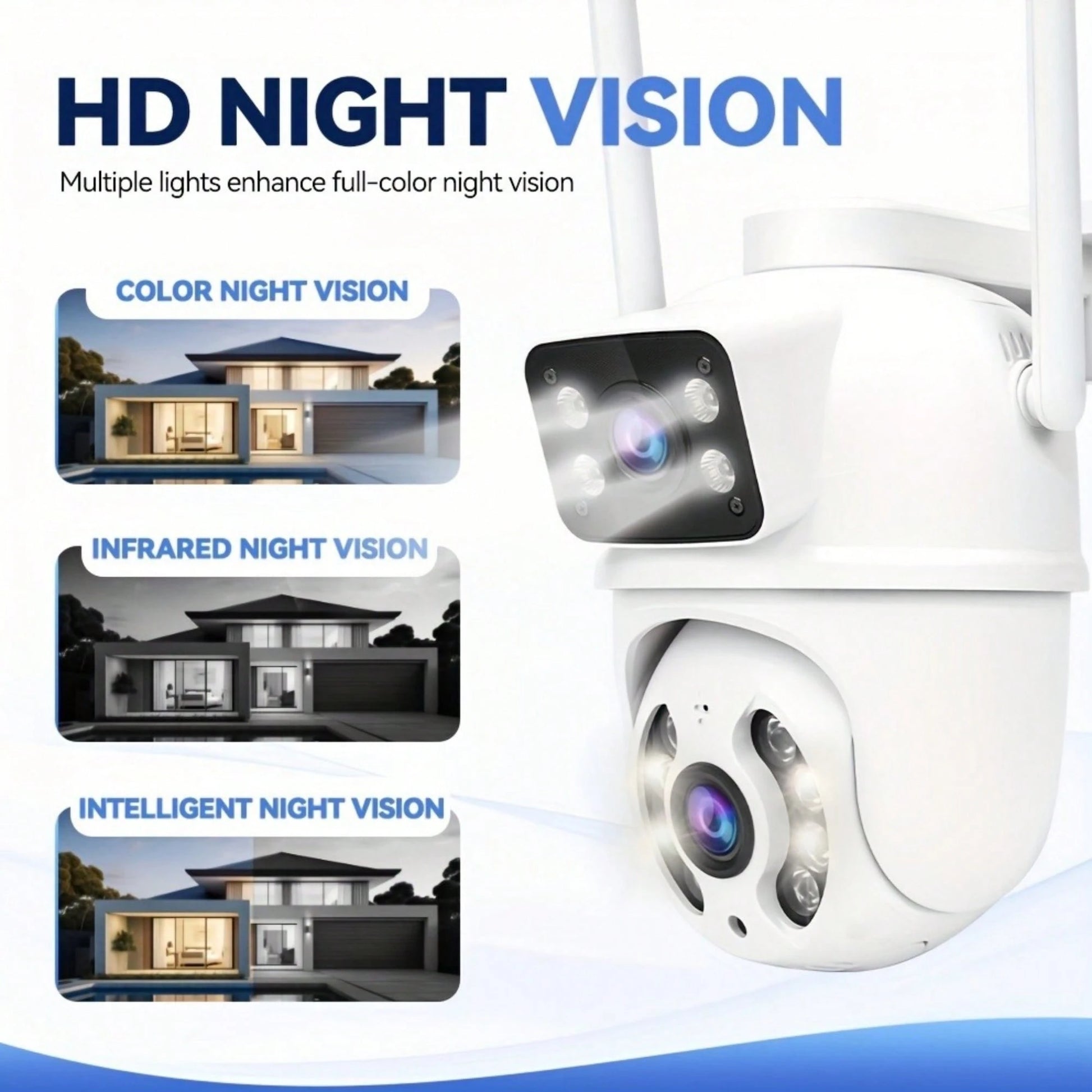 Closeli Dual-Lens Wireless Security Camera- 2.4GHz, IPX5, AI Motion Tracking, Color Night Vision, Two-Way Audio, Motion Alarm, Rotation/Tilt, Video Surveillance, CCTV Monitor, Supports SD Card/Cloud