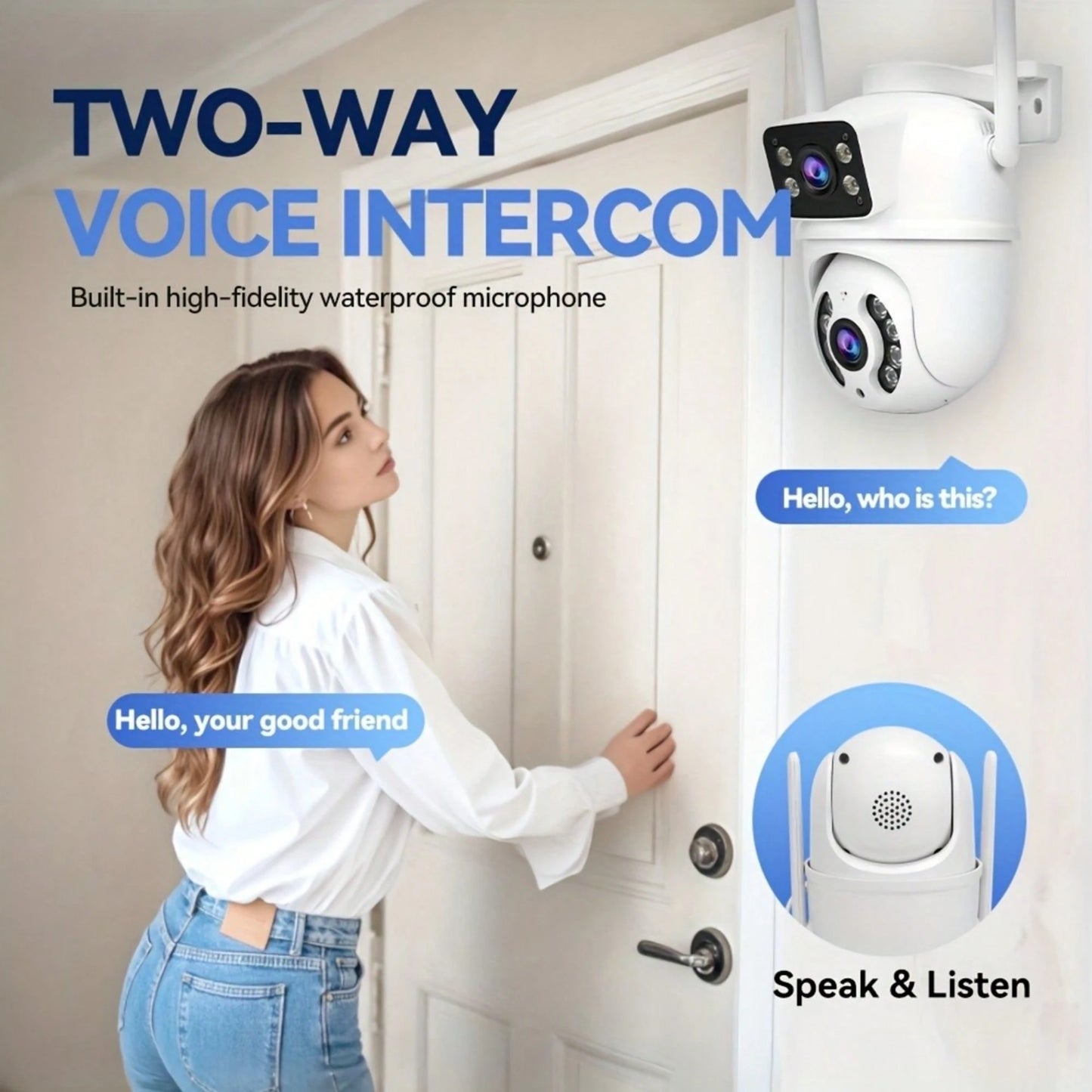 Closeli Dual-Lens Wireless Security Camera- 2.4GHz, IPX5, AI Motion Tracking, Color Night Vision, Two-Way Audio, Motion Alarm, Rotation/Tilt, Video Surveillance, CCTV Monitor, Supports SD Card/Cloud