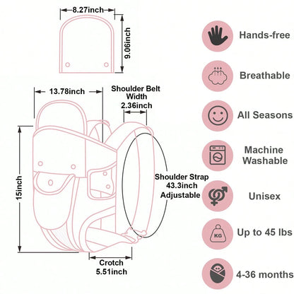 CN. 1PC Baby Carrier Grey/Pink/Black Newborn To Toddler(7-30lbs), Baby Christmas Gift,Toddler Carrier With Adjustable Shoulder Strap, Baby Holder Carrier