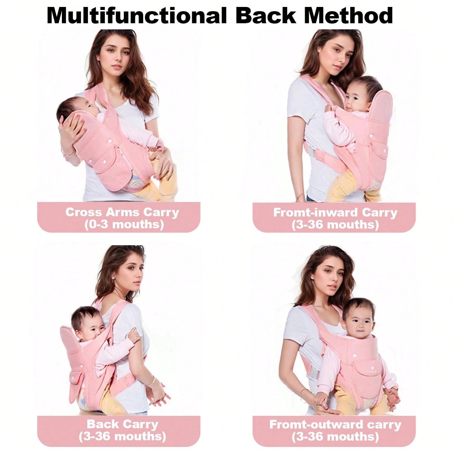 CN. 1PC Baby Carrier Grey/Pink/Black Newborn To Toddler(7-30lbs), Baby Christmas Gift,Toddler Carrier With Adjustable Shoulder Strap, Baby Holder Carrier