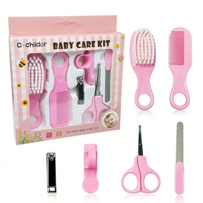 Cochildor 6-Piece Set Of Baby Care Products, Including Beauty Brush, Comb And Scissors, Home Nail And Hair Cleaning Care Set, With Two Color Options
