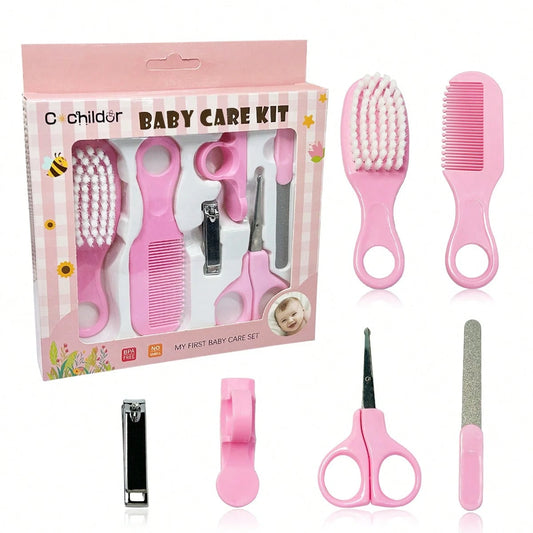 Cochildor 6-Piece Set Of Baby Care Products, Including Beauty Brush, Comb And Scissors, Home Nail And Hair Cleaning Care Set, With Two Color Options
