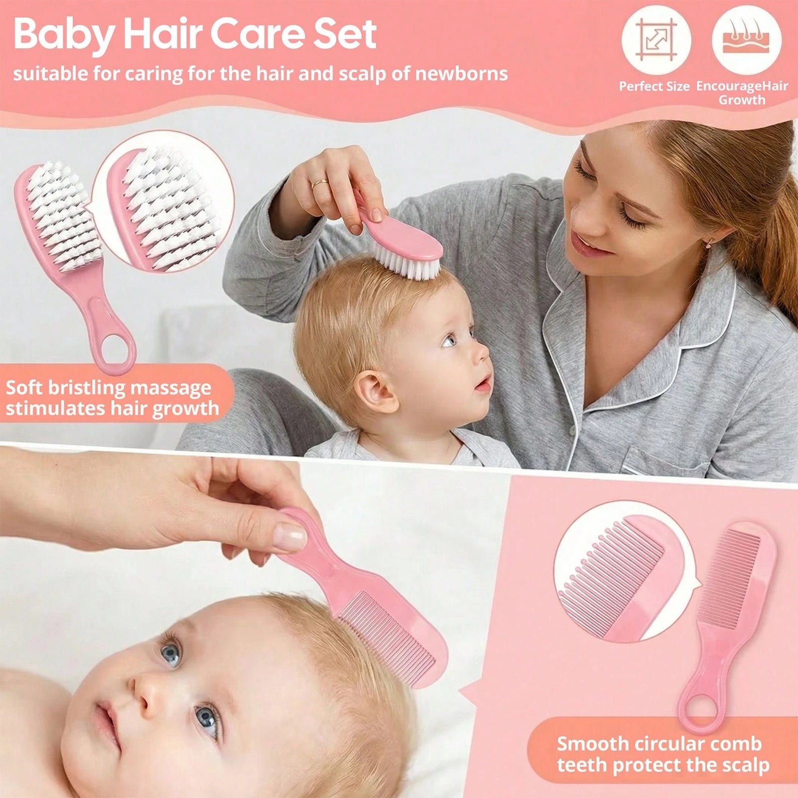 Cochildor 6-Piece Set Of Baby Care Products, Including Beauty Brush, Comb And Scissors, Home Nail And Hair Cleaning Care Set, With Two Color Options