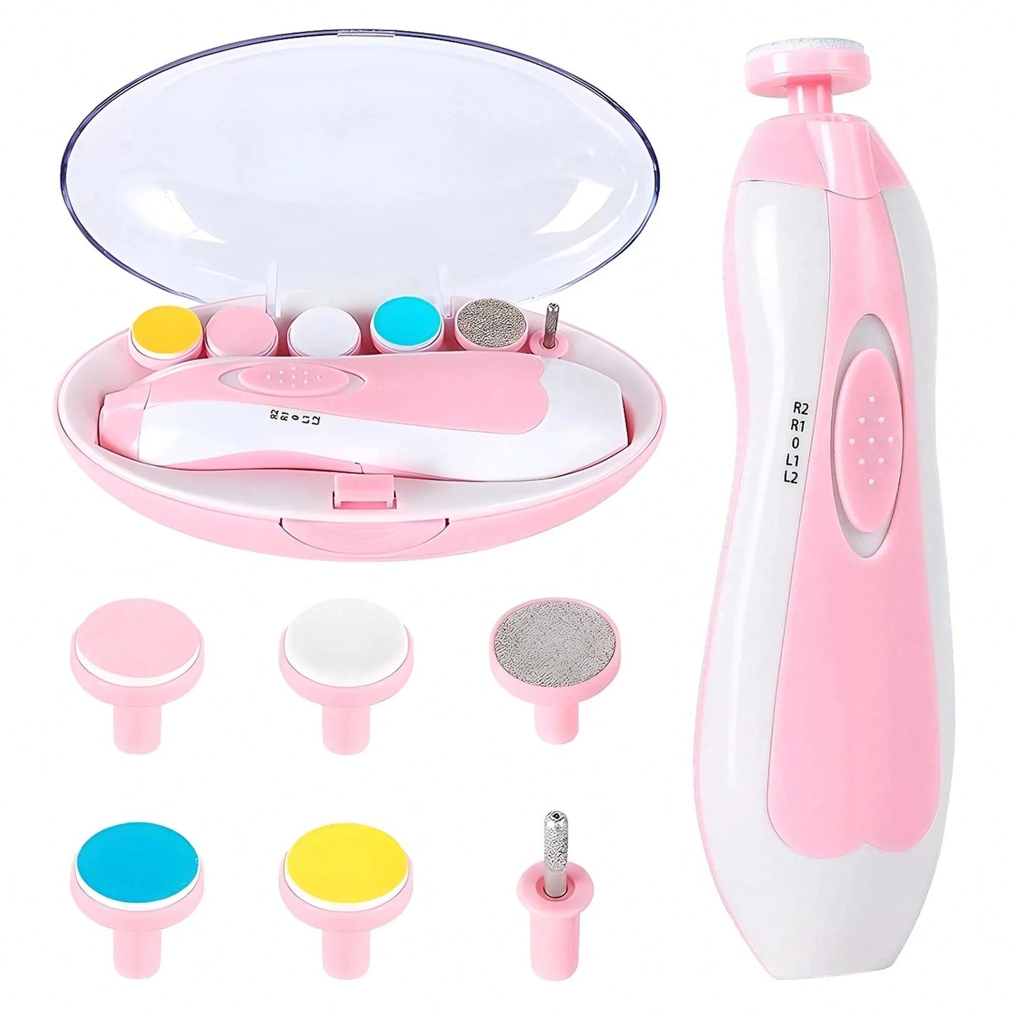Cochildor Baby Nail Sharpener, 6 In 1 Safety Cutter Trimmer Clipper For Toes And Fingers, Put 2 AA Batteries (Excluding Batteries) Before Use, Pink