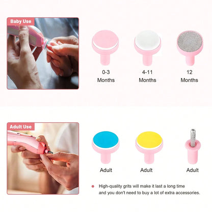 Cochildor Baby Nail Sharpener, 6 In 1 Safety Cutter Trimmer Clipper For Toes And Fingers, Put 2 AA Batteries (Excluding Batteries) Before Use, Pink